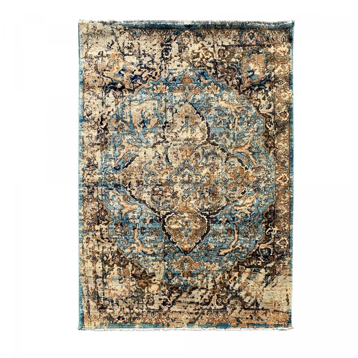 Tapis oriental 60x110 rectangle marron et bleu tissé motif ethnique VURI