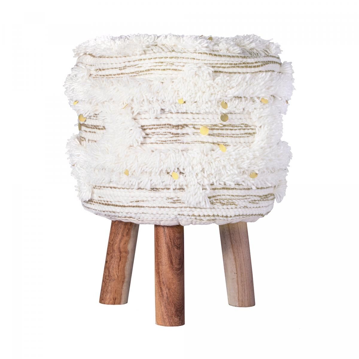 Sgabello/pouf in lana RUKE - Crema - 35x35x47cm