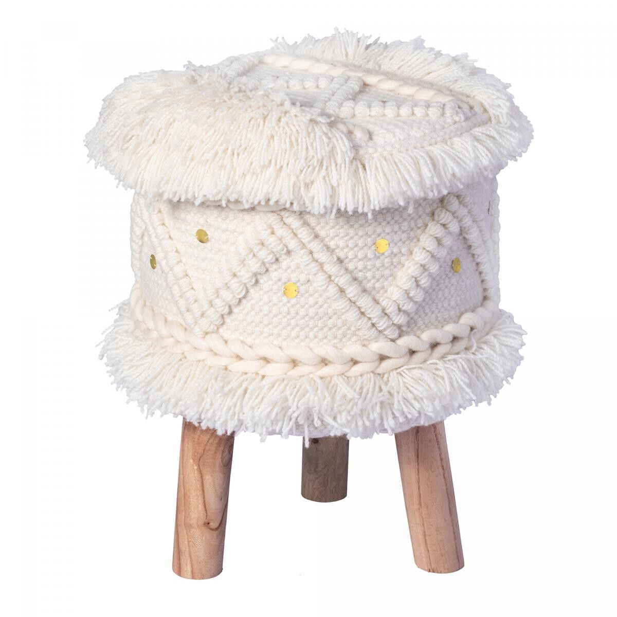 Sgabello/Pouf in lana VOJE - Crema - 35x35x47cm