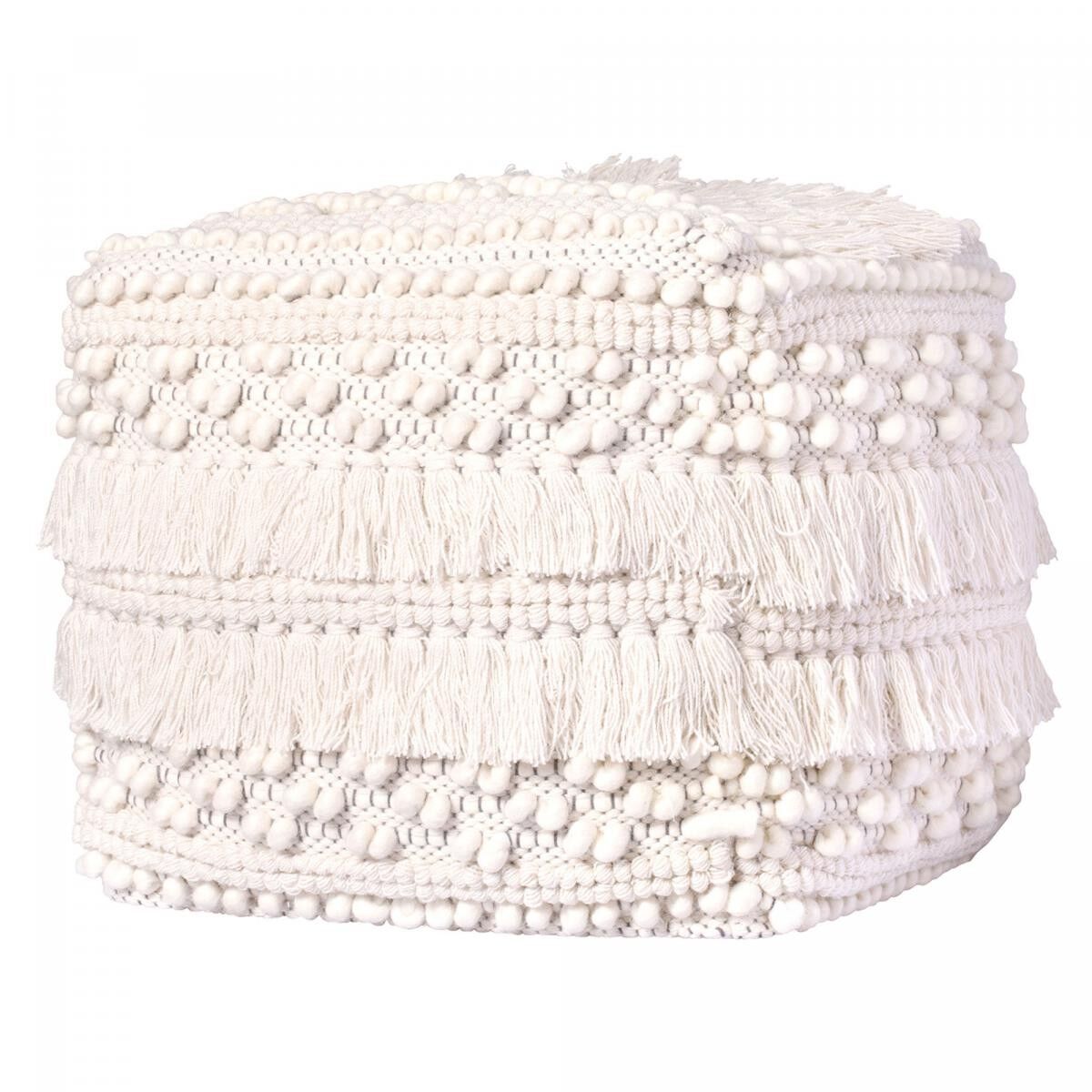 Sgabello/Pouf in lana HAJE - Crema - 35x35x35cm