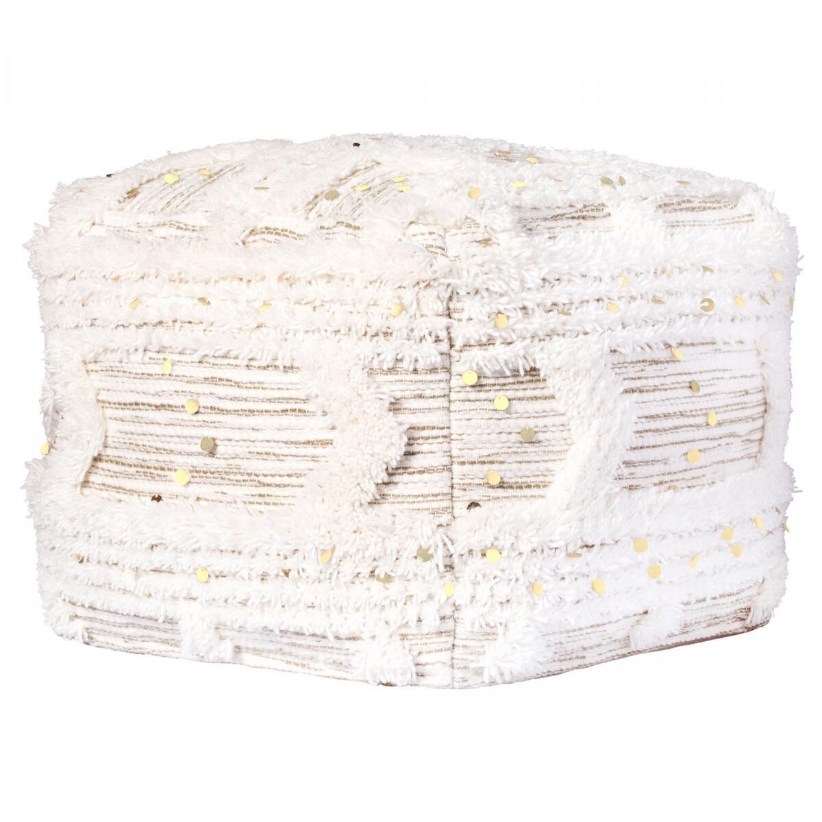 Sgabello/Pouf in lana JUMU - Crema - 50x50x45cm