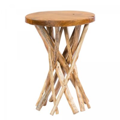 Handmade wooden coffee table with floral pattern HULE 40x40 light and glossy
