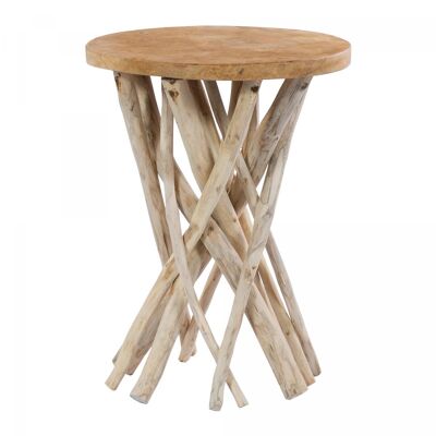 Handmade wooden coffee table with floral pattern HULE 40x40 natural