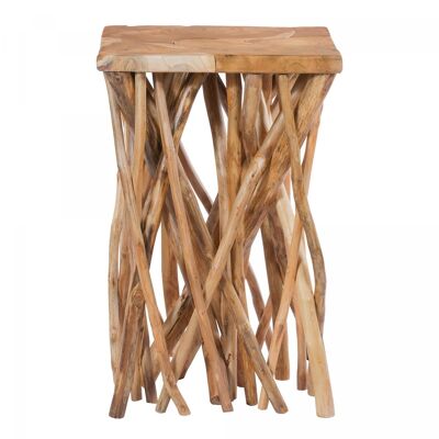 Handmade wooden coffee table with floral pattern POJE 40x40 light and shiny