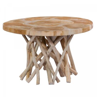 PERI handmade wooden coffee table with floral pattern 60x60 natural