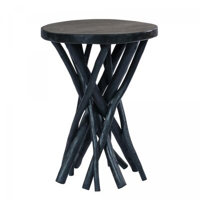 Handmade wooden coffee table with floral pattern HULE 40x40 black