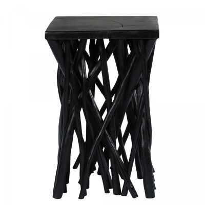 Handmade wooden coffee table with floral pattern POJE 40x40 black
