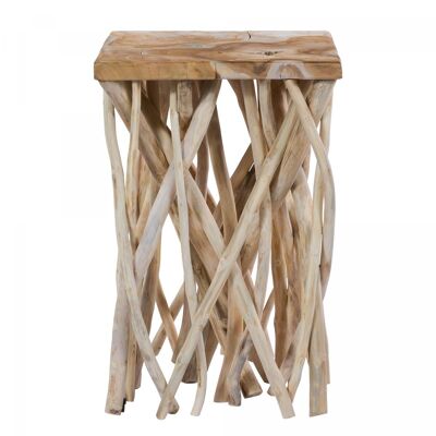 Handmade wooden coffee table with floral pattern POJE 40x40 natural