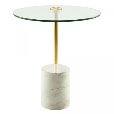 Table basse fait main en acier inoxydable NIJE 44x44 blanc et or