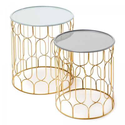Table basse fait main en fer LOT DE 2 MUDU 43x43 gris clair et gris foncé
