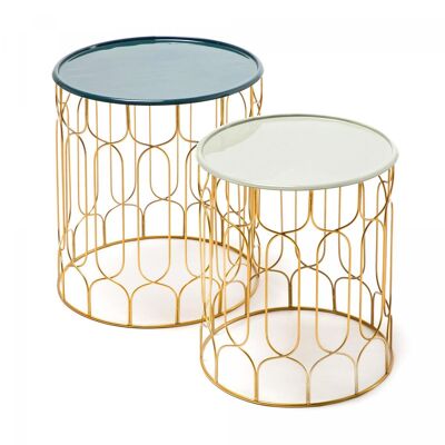 Table basse fait main en fer LOT DE 2 MUDU 43x43 essence et gris clair