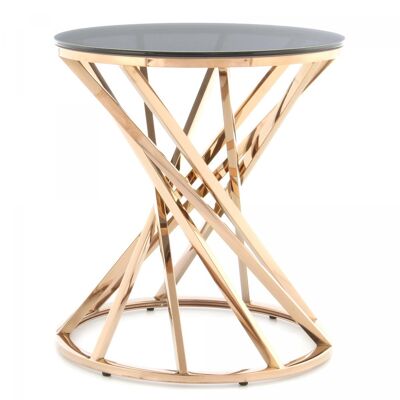 Table basse fait main en acier inoxydable PAHU 40x40 gris et or rose