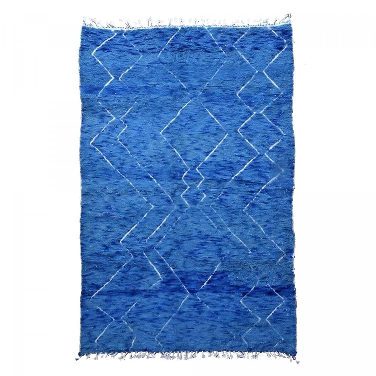 Autentico tappeto berbero 210x310 fatto a mano in lana blu e bianca DALI