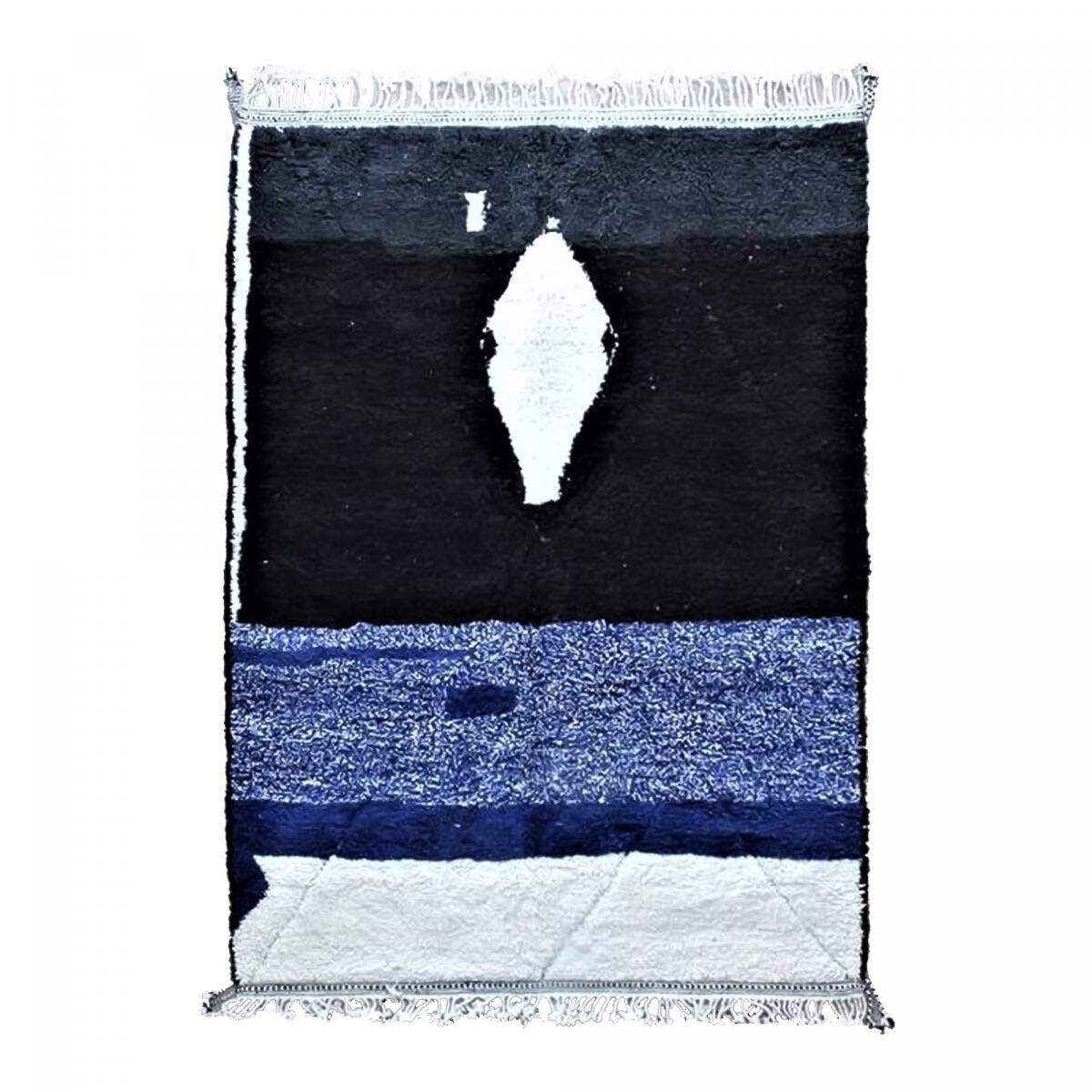 Autentico tappeto berbero 250x360 fatto a mano in lana blu e nera SEKE