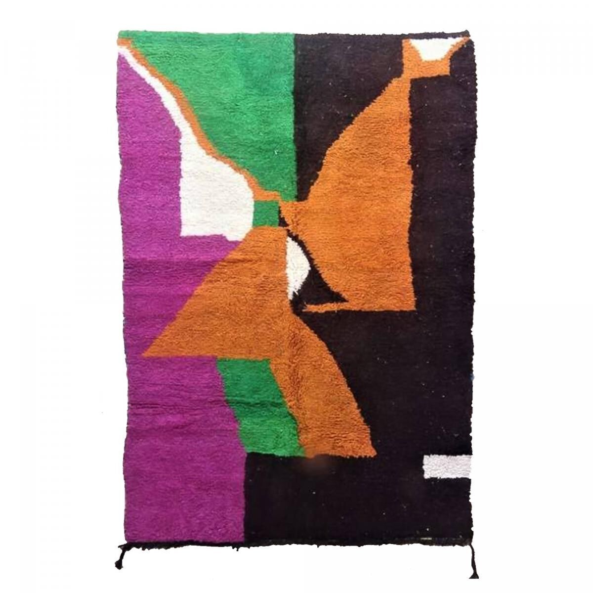 Authentischer Berberteppich 195x285 handgefertigt aus schwarzer und orangefarbener Wolle VISI