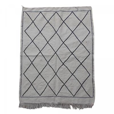 Authentic Berber rug 115x150 handmade in cream and black cotton POGA