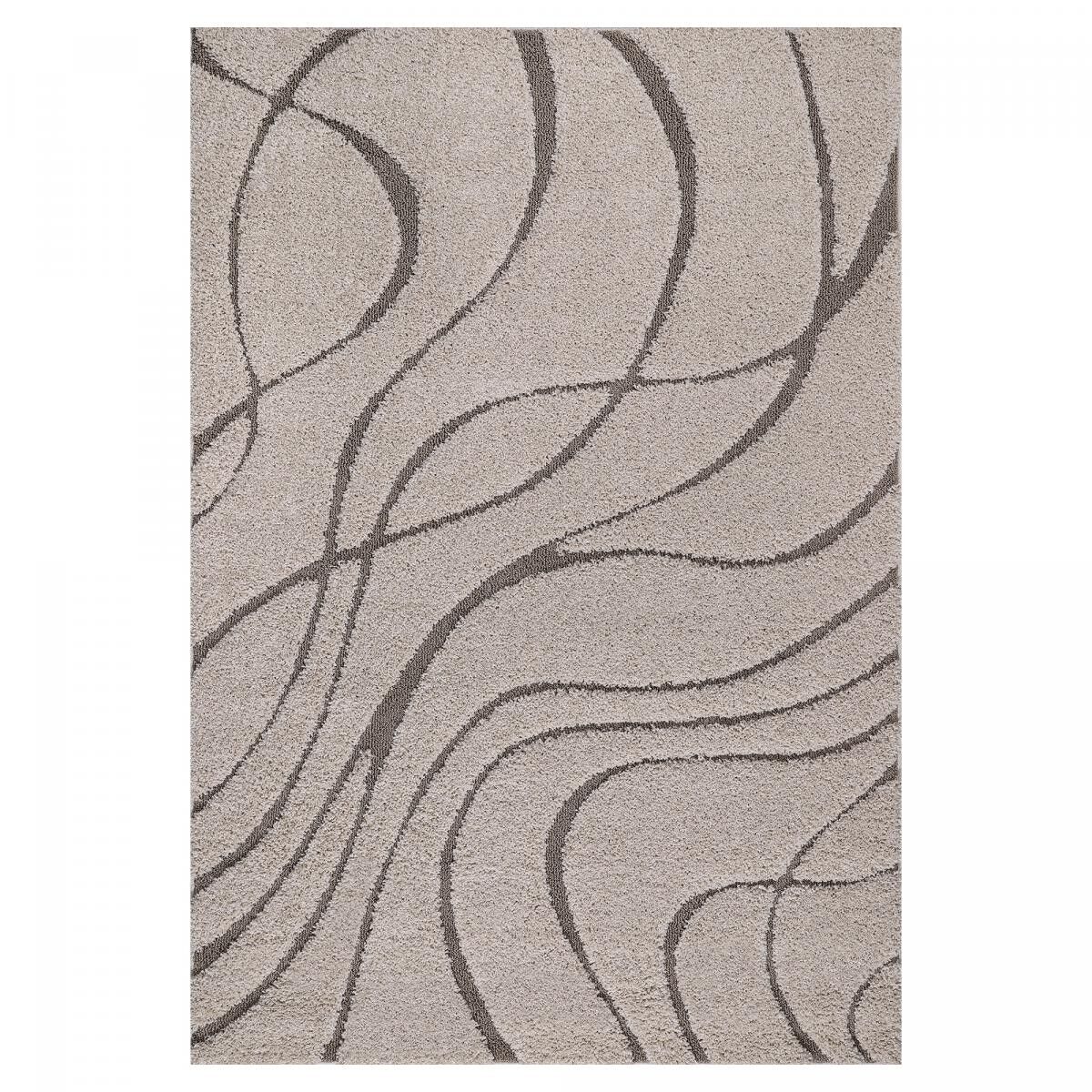 Tappeto Shaggy Ø150cm rotondo tessuto beige motivo geometrico DASO