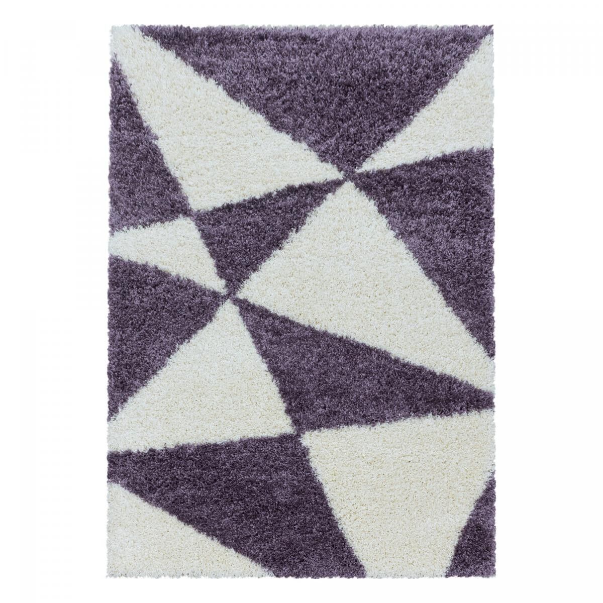 Tappeto Shaggy 120x170 rettangolo intrecciato motivo geometrico viola e crema
