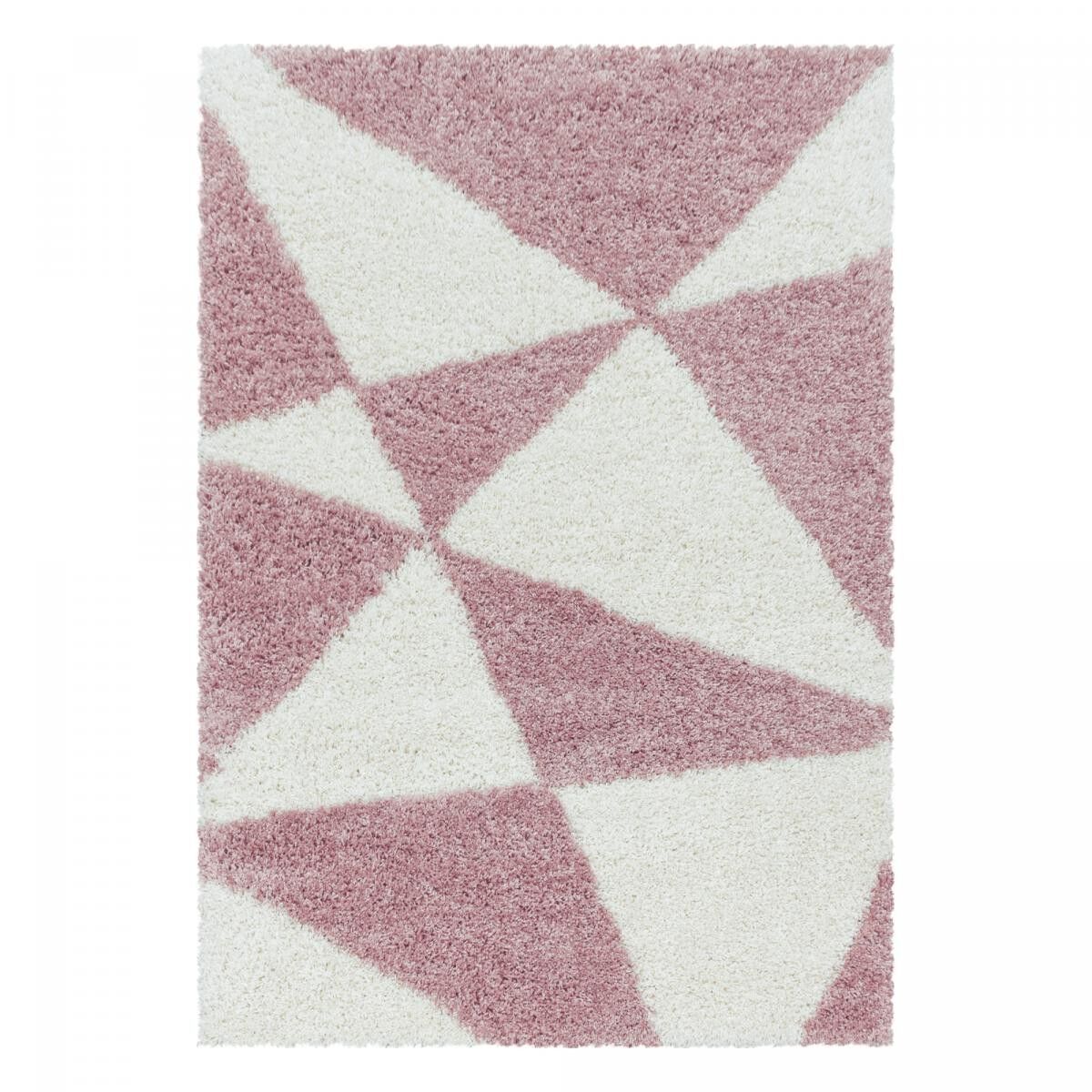 Tappeto Shaggy 280x370 rettangolare intrecciato rosa e crema motivo geometrico MERA