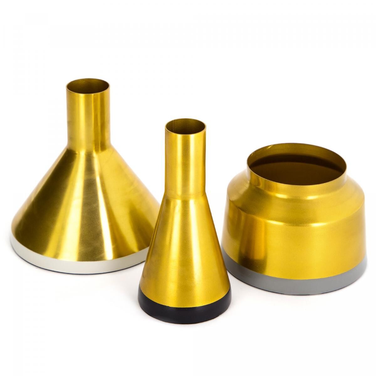 Set di 3 vasi LASA fatti a mano in acciaio - oro - 8x8x12 e 9x9x15 e 15x15x16cm