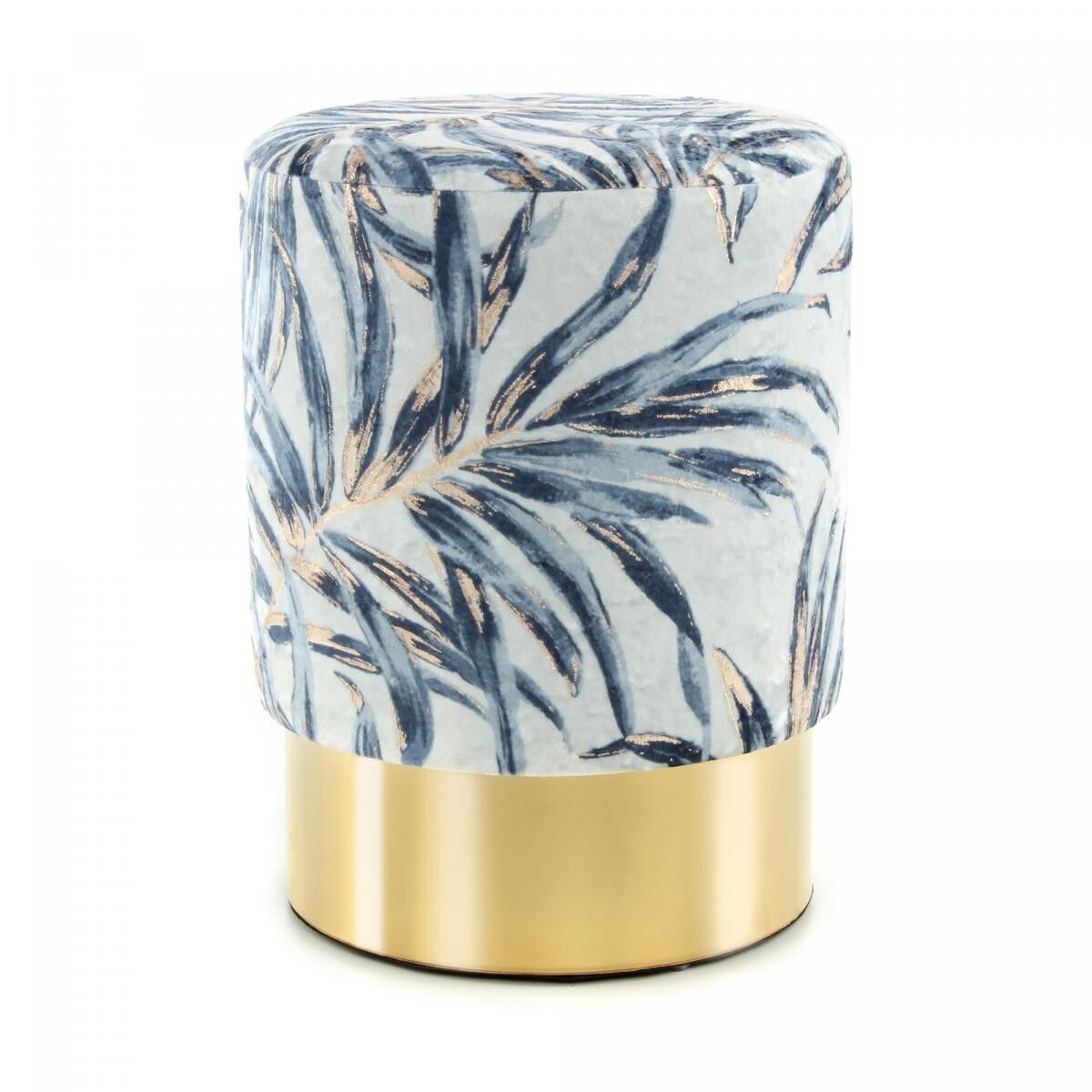 Sgabello semi-artigianale con motivo floreale MIDI 35x35x46 blu e oro