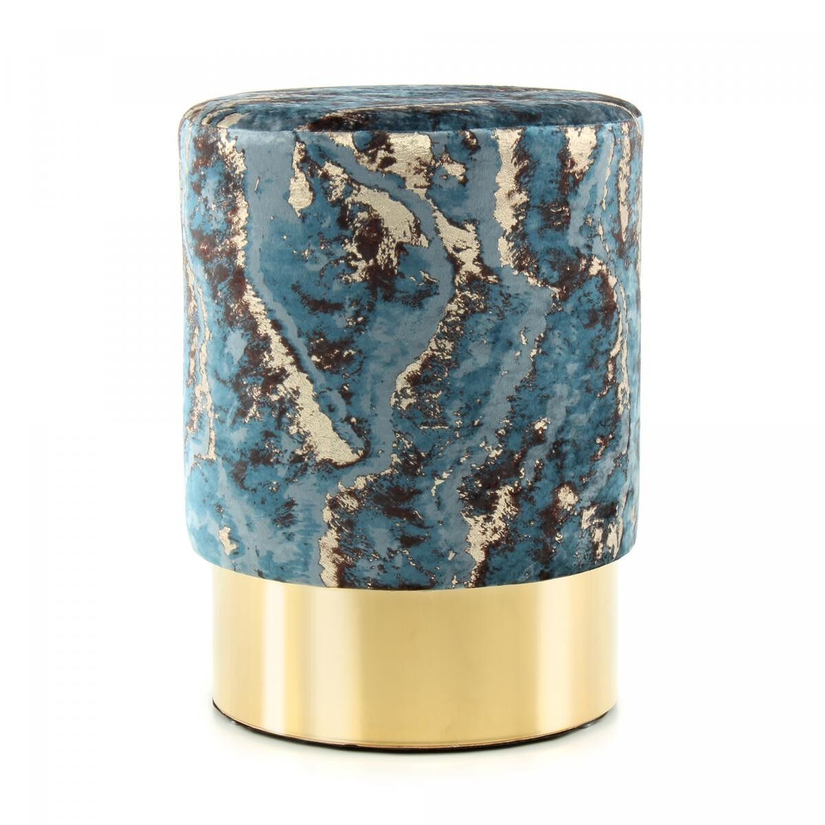 Sgabello semi-artigianale SAGI con motivo floreale 35x35x46 blu scuro e oro