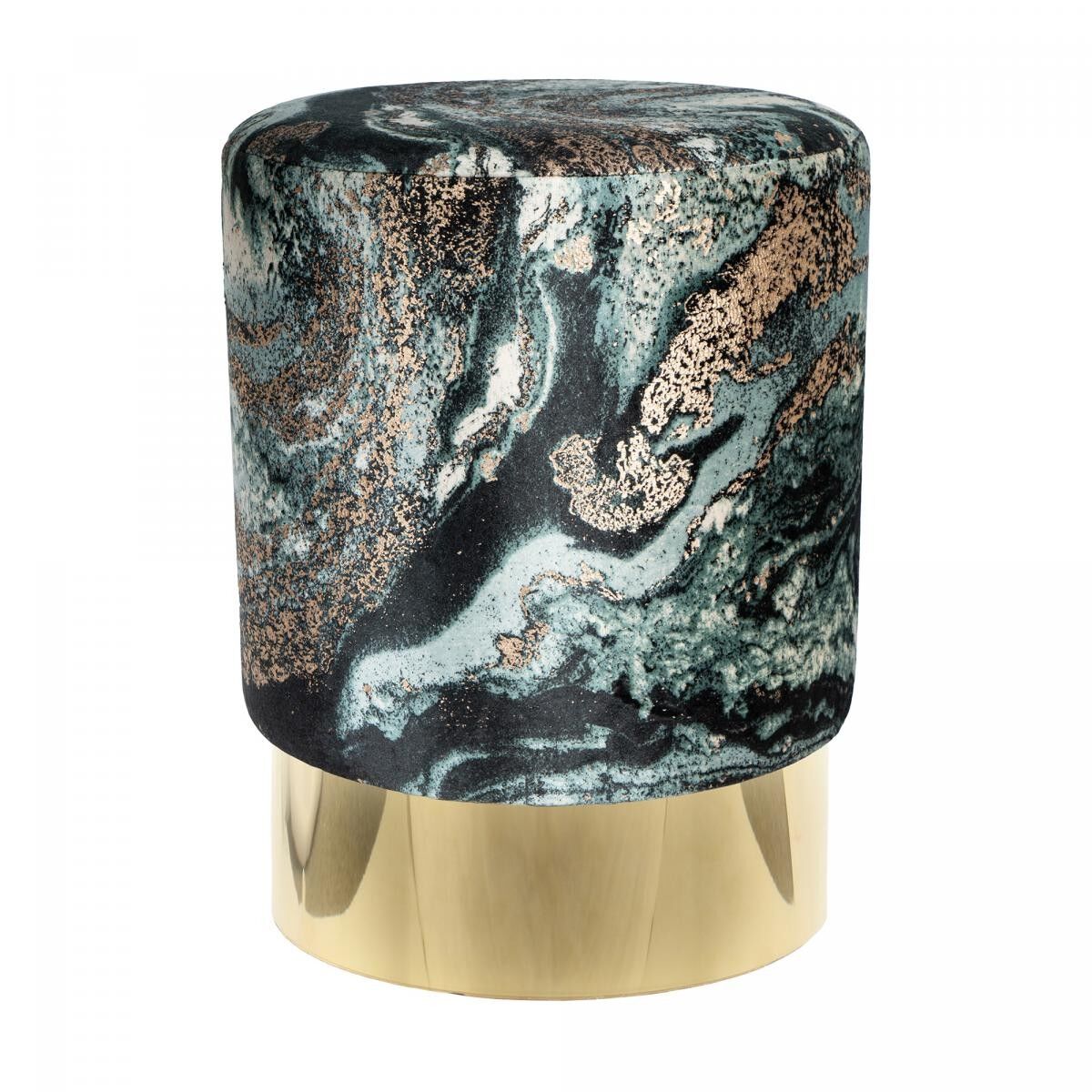 Sgabello semi-artigianale SAGI con motivo floreale 35x35x46 verde scuro e oro