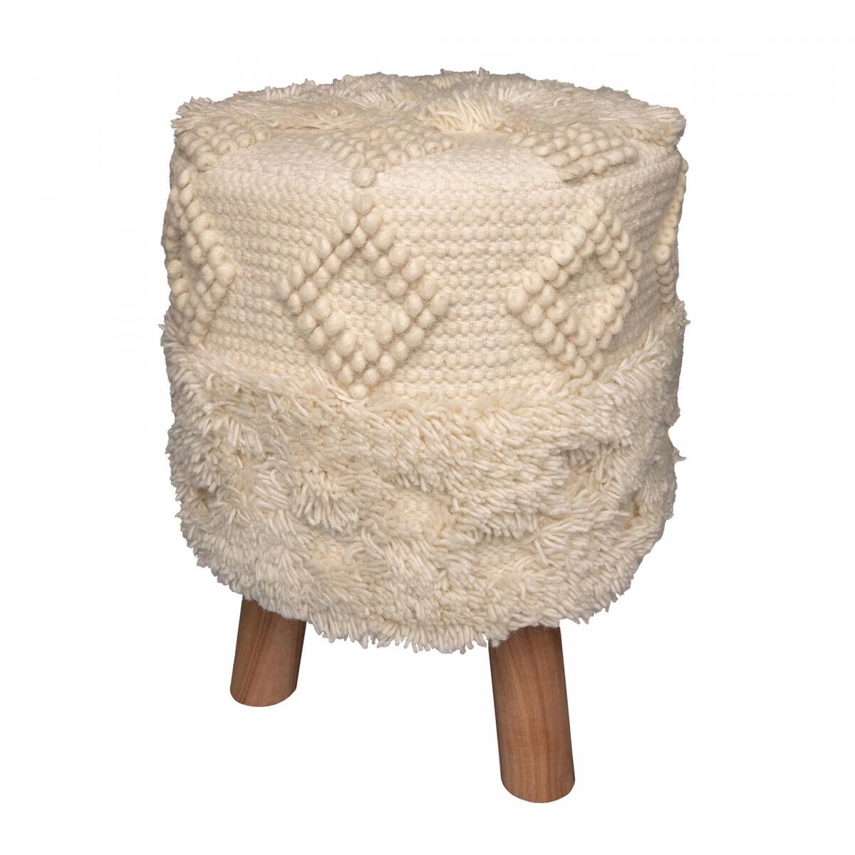 Sgabello in lana semi-artigianale NOGO 35x35x47 naturale