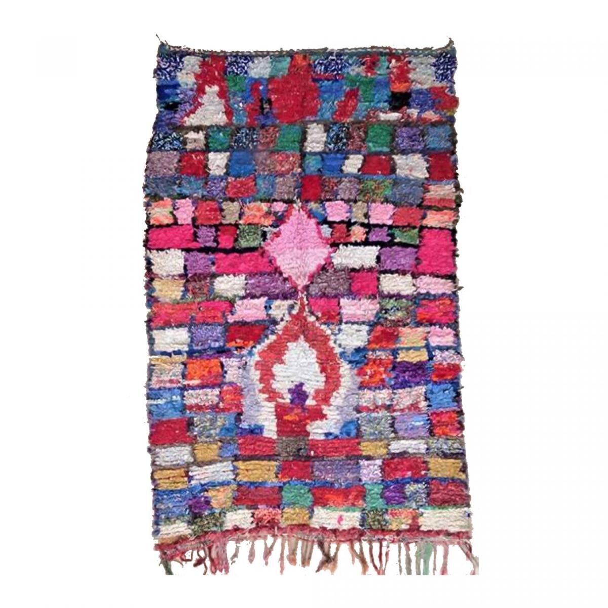 Autentico tappeto berbero 160x250 fatto a mano in tessuto riciclato rosa e blu MORA