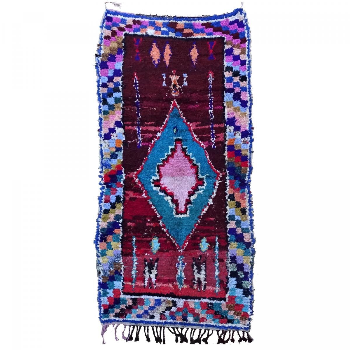 Autentico tappeto berbero 120x230 fatto a mano in tessuto riciclato blu e rosso BERU