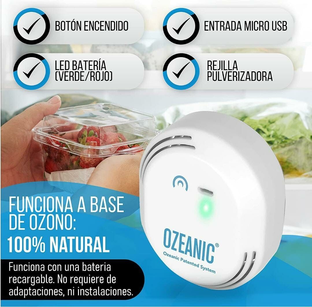 Ozeanic - FrigoSterilizer elimina i cattivi odori dal frigorifero. Purificatore d'aria. Generatore di ozono.  Gadget per la casa. Neutralizzatore di odori. Elimina i batteri. Ricarica USB