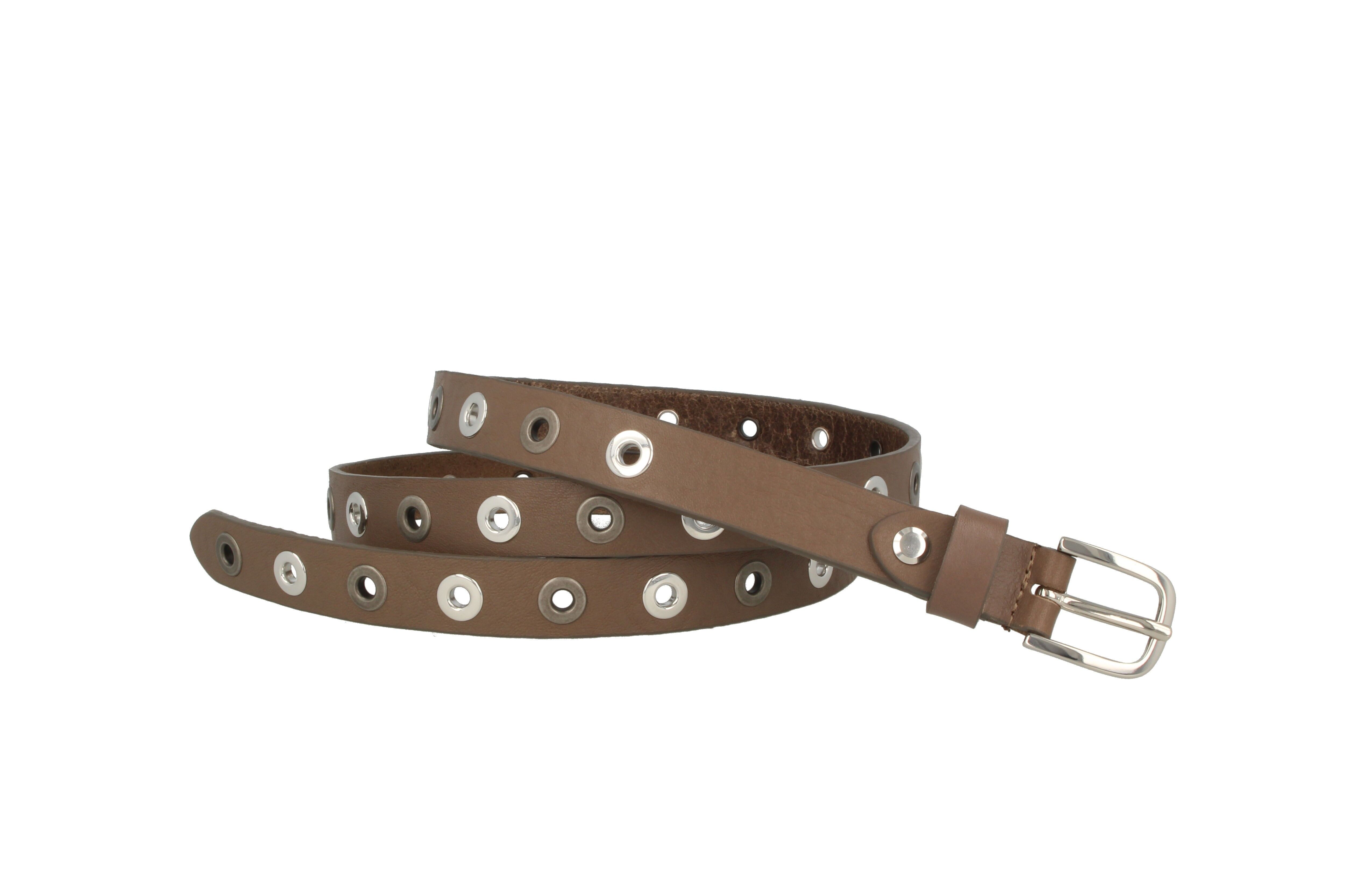 Cintura in pelle con borchie per donna - stretta - tortora
