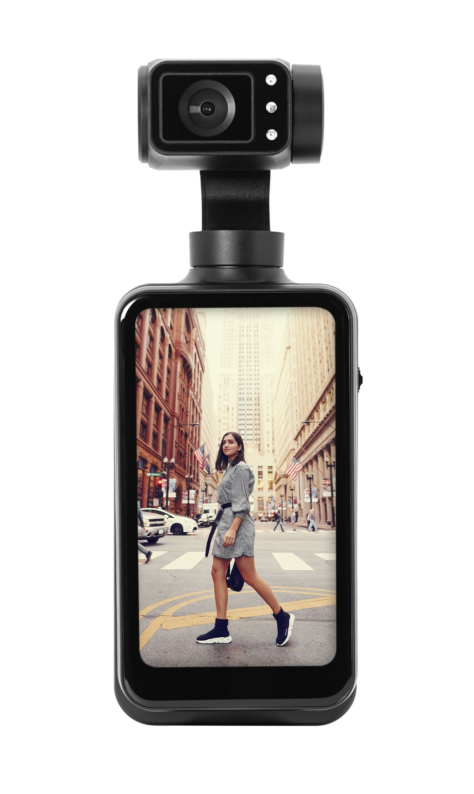 AgfaPhoto Realimove MC3X - Telecamera Gimbal Ultra HD 4K a 3 assi, touchscreen rotante da 3,5", rilevamento del viso, grandangolo da 120°, Wi-Fi, durata della batteria di 170 minuti, USB-C - Nero