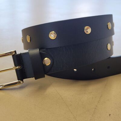 Cintura in pelle con borchie dorate - Nero