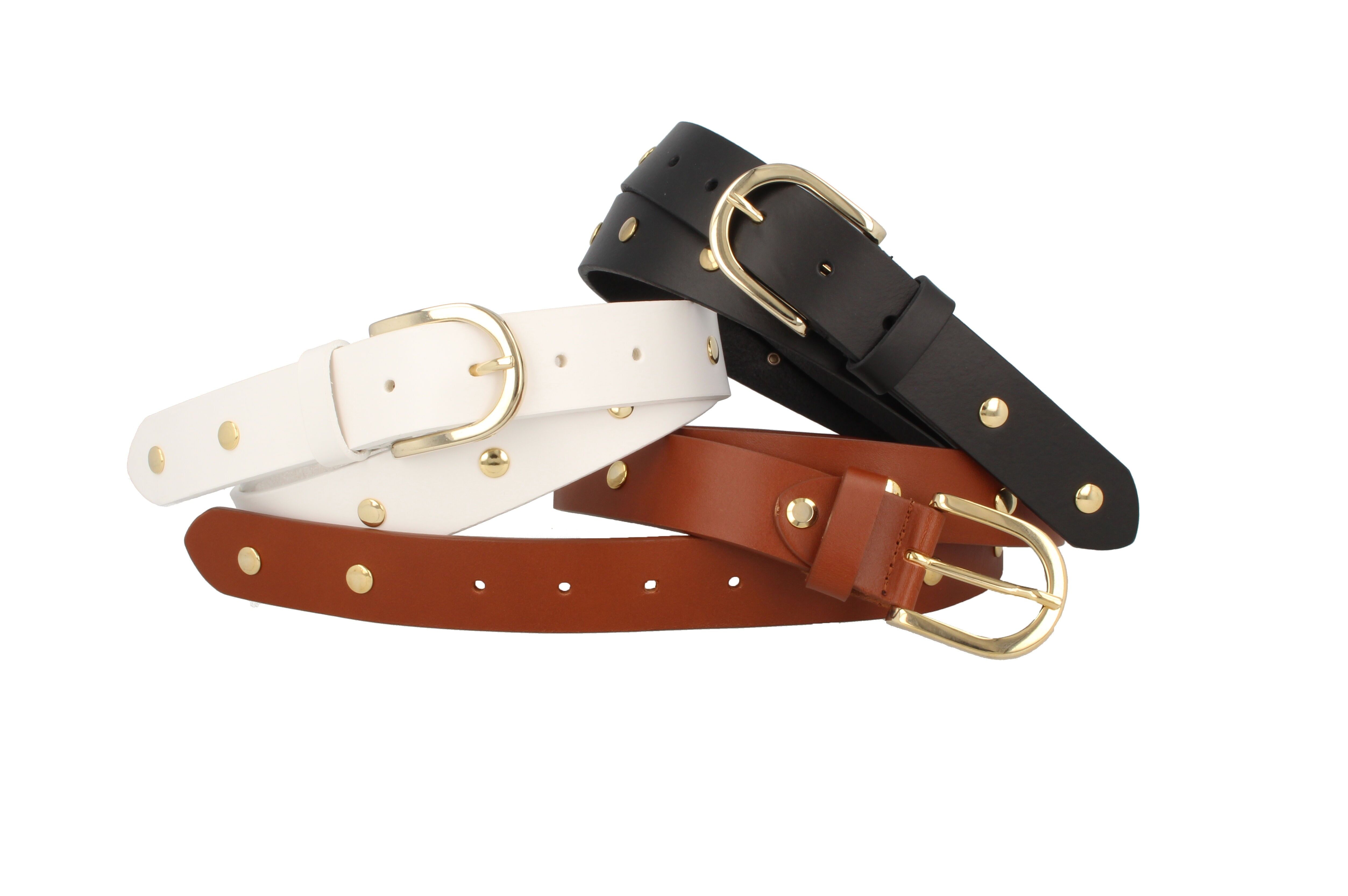 Cintura in pelle con borchie dorate - Cognac