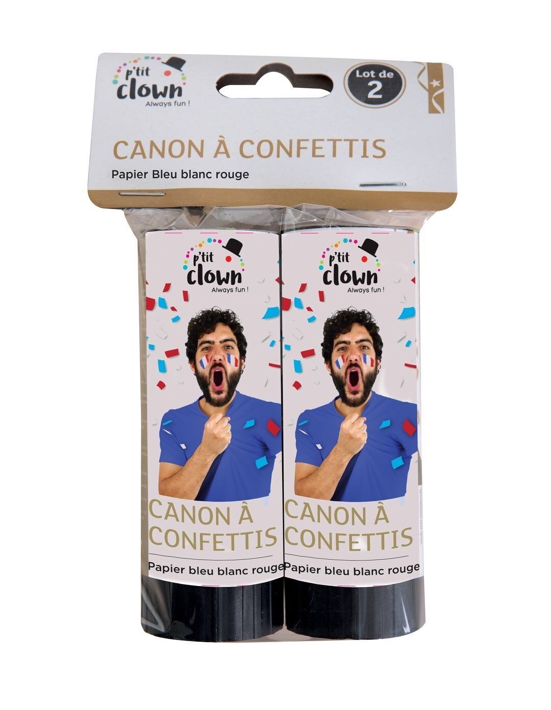 Paper confetti cannon - 11 cm - blue, white, red - set of 2