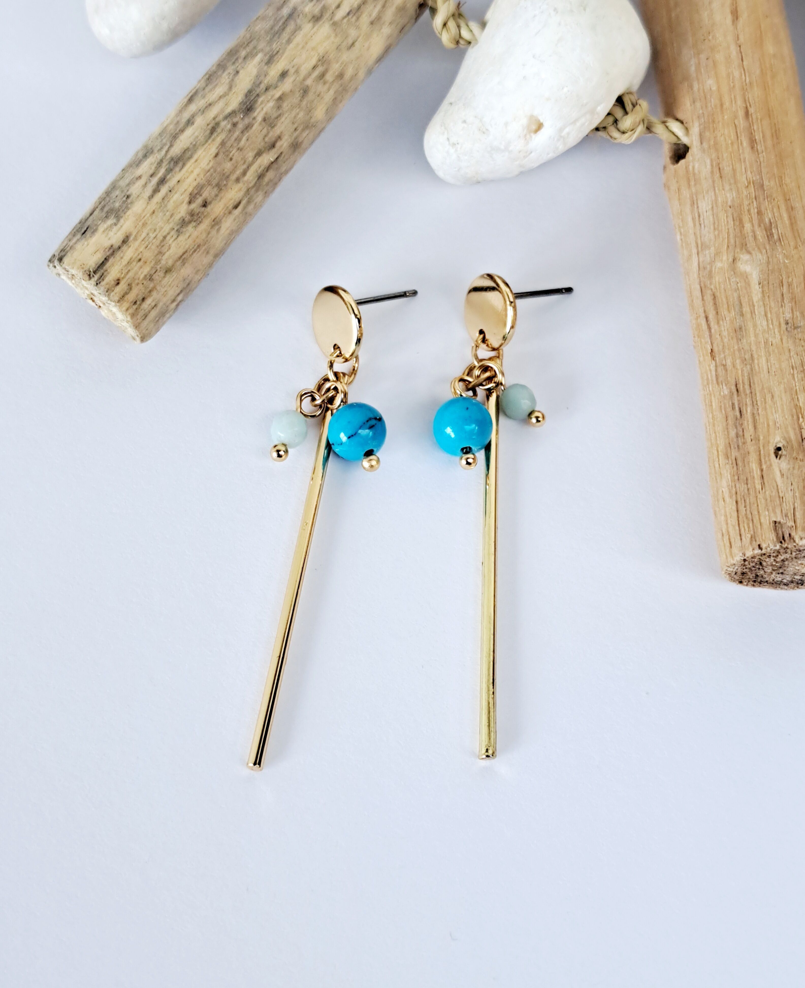 earrings - gemstones - Nona - turquoise / calcite