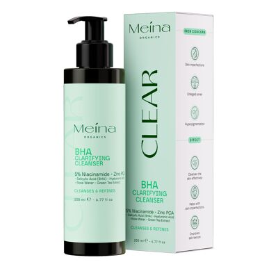 Meina Detergente all'acido salicilico, detergente viso con BHA, niacinamide, zinco PCA, aloe vera e acido ialuronico, trattamento per macchie e acne, cura della pelle contro brufoli, iperpigmentazione e macchie scure, 200 ml