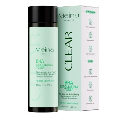 Tonico esfoliante Meina 2% BHA, peeling esfoliante viso con acido salicilico, niacinamide e zinco, trattamento per l'acne, cura della pelle per brufoli, iperpigmentazione, macchie scure, liquido leggero ad assorbimento rapido, 200 ml
