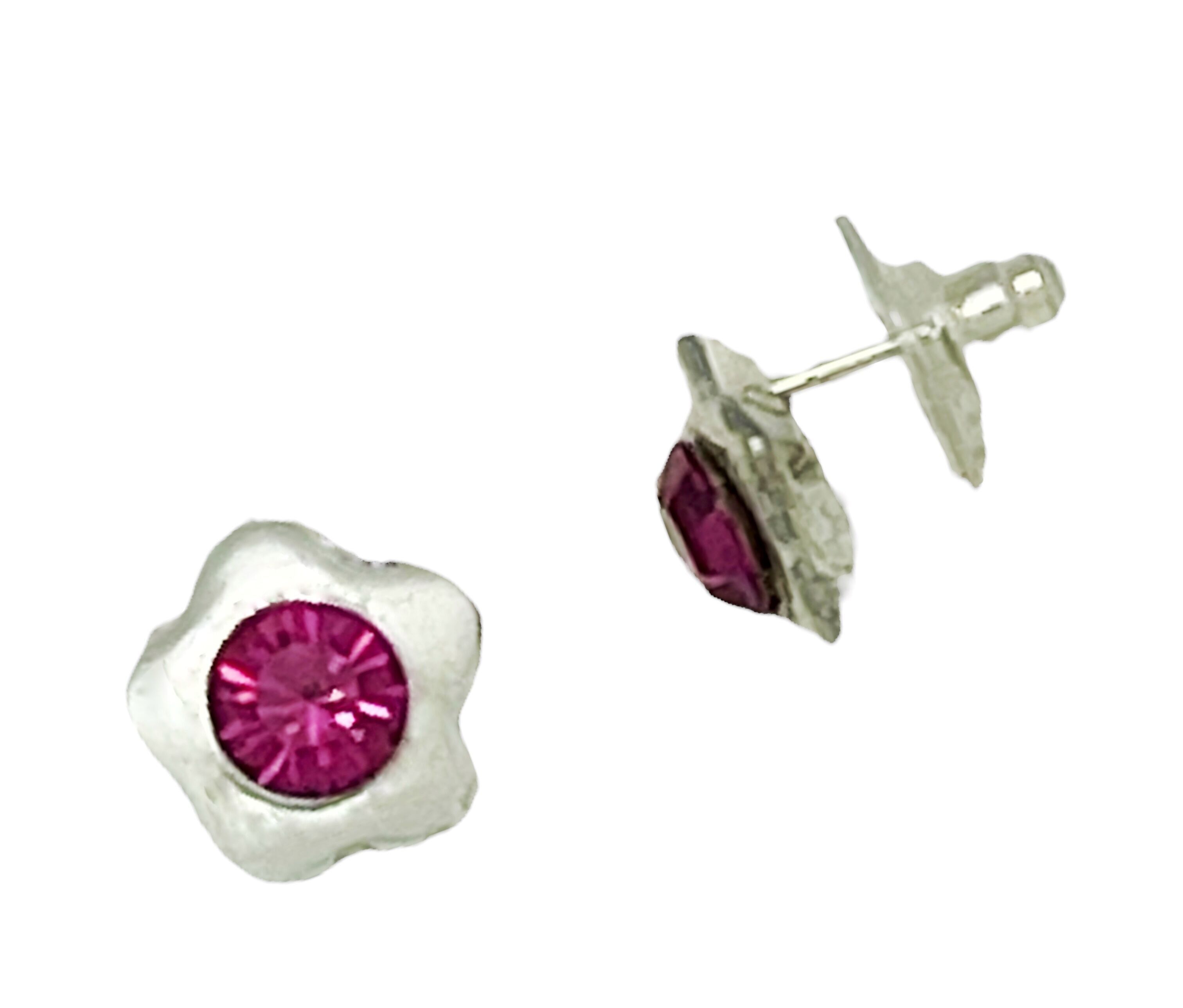 Silberner Blumenohrring 10µ und SW Fuchsia Pink