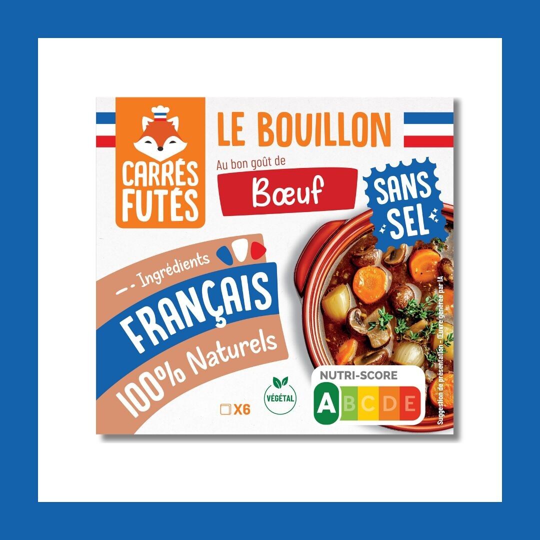 Bouillon Français SANS SEL goût Boeuf - Carrés Futés