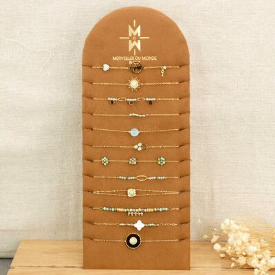 Carte de 12 bracelets en acier et pierres naturelles