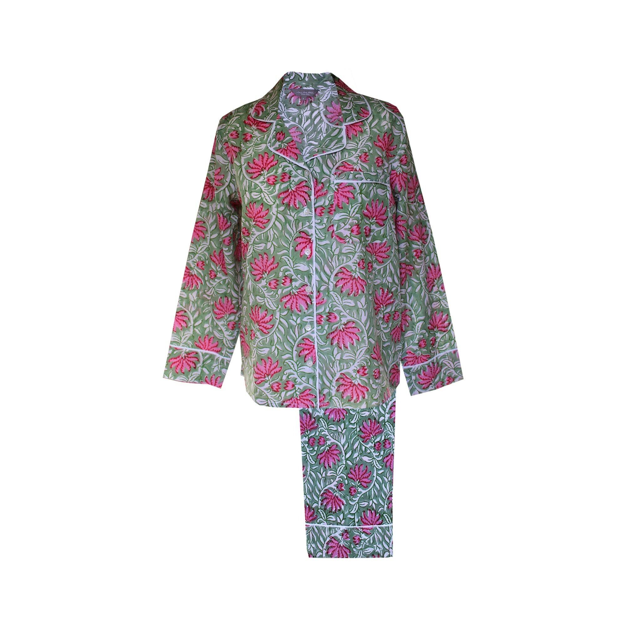Completo pigiama e pantaloni in cotone da donna Jaipur verde e rosa