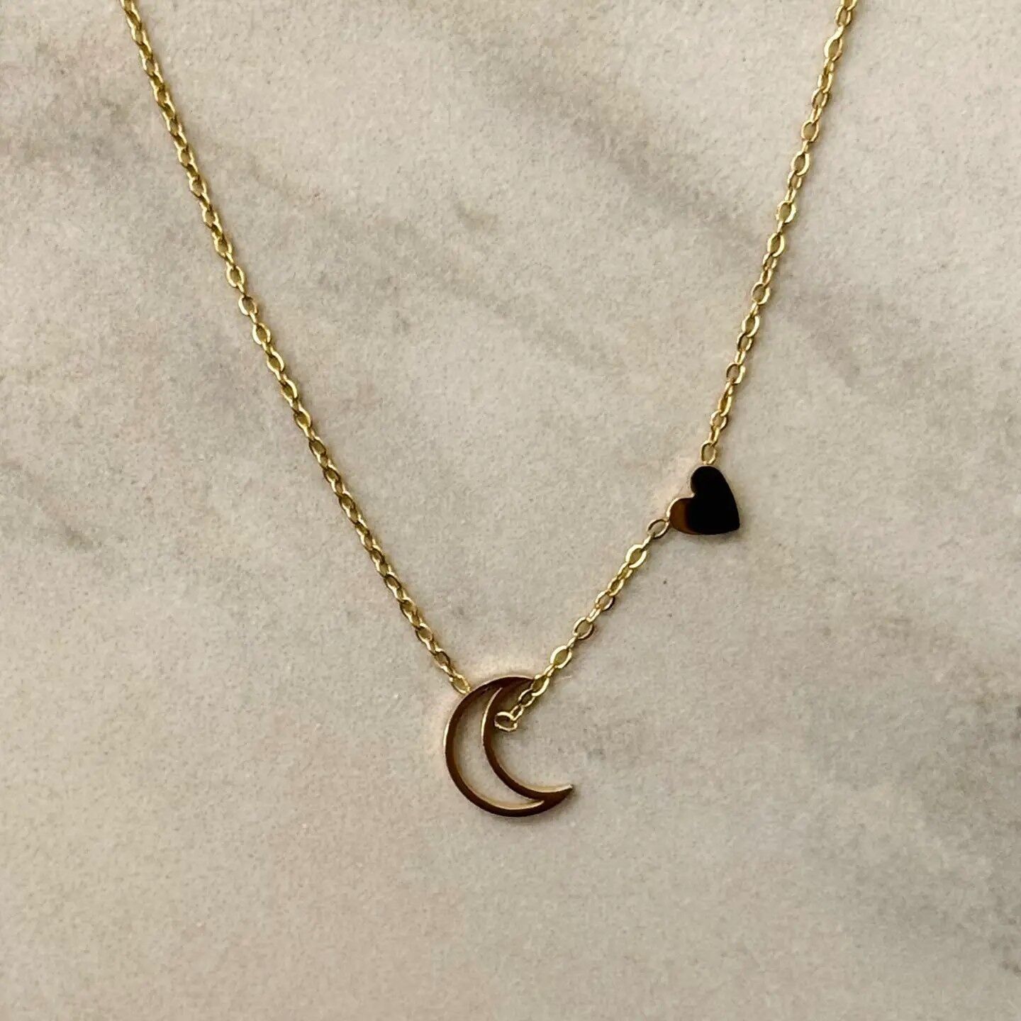 Moon Necklace w Heart Detail