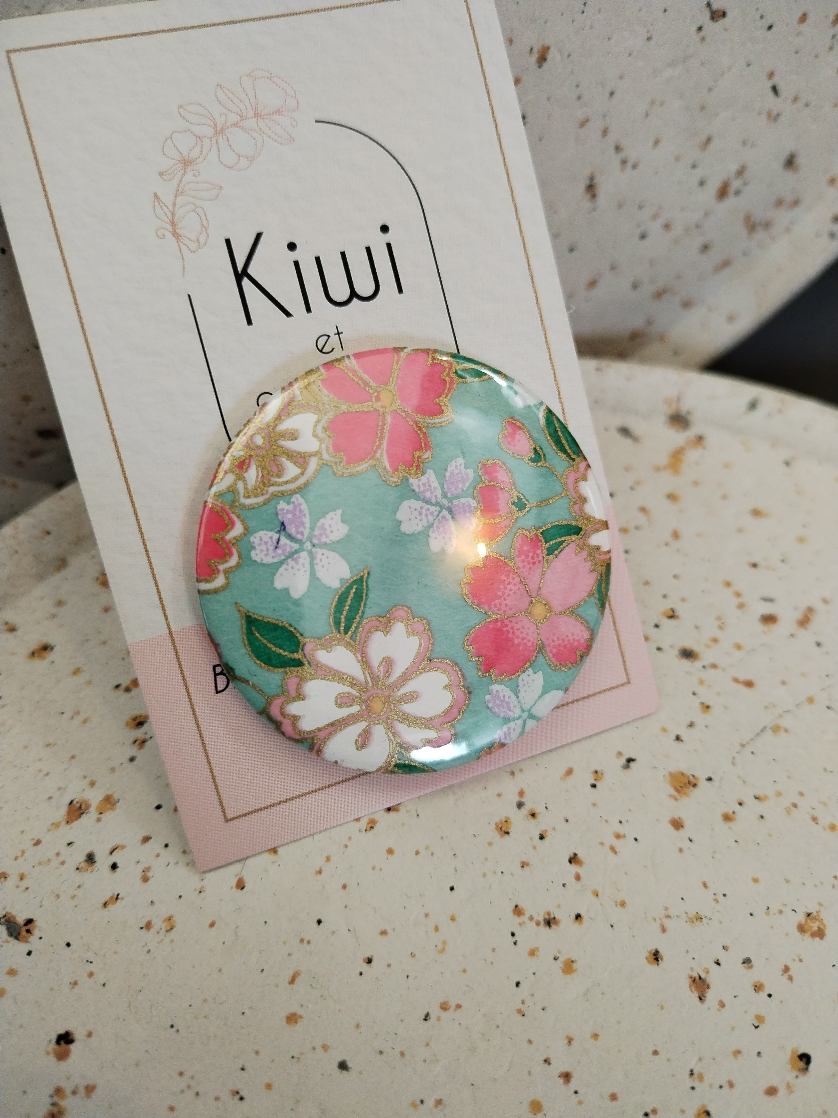 Distintivo da 44 mm - Carta giapponese, turchese e fiore