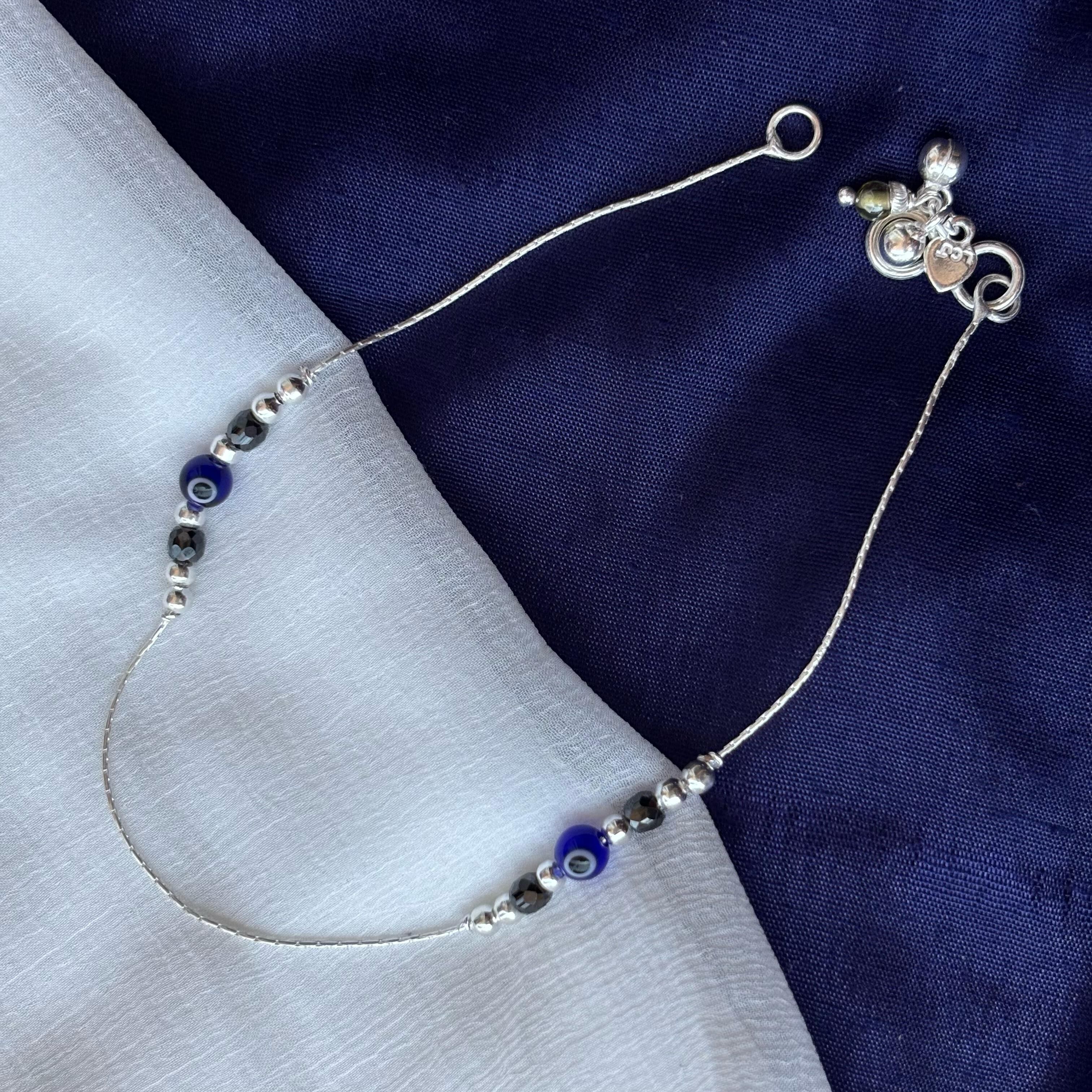 Cavigliera Nazar Payal con perline in argento puro e malocchio