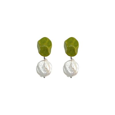 Boucles d'oreilles légères en céramique avec perles d'eau douce naturelles - NOUVEAU