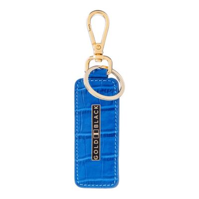 Key ring leather with crocodile embossing blue