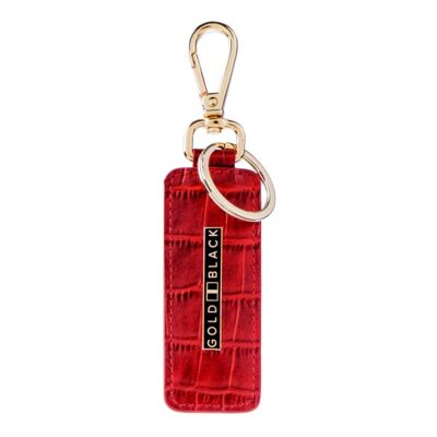 Key ring leather with crocodile embossing, red