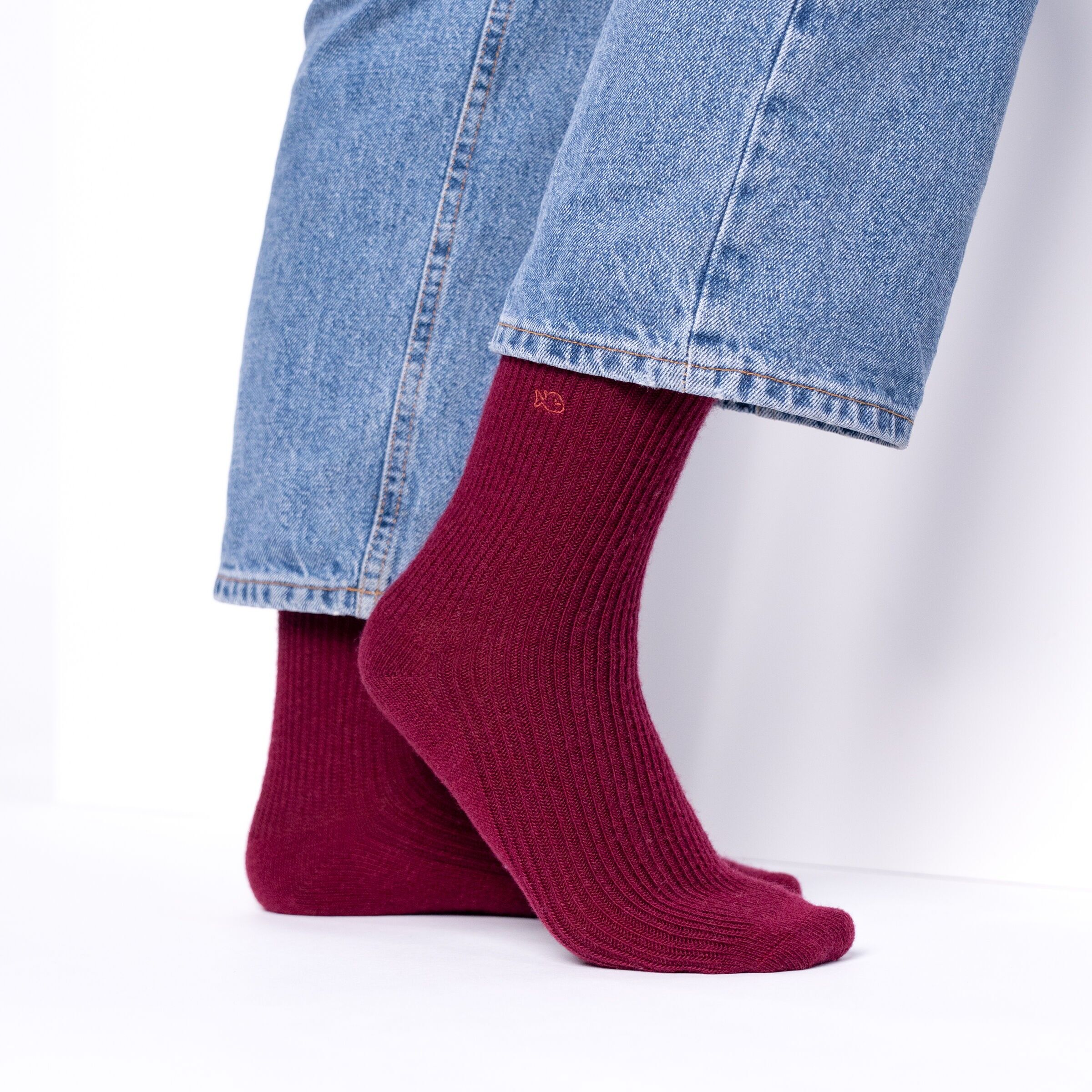 Calzini in lana con angora bordeaux